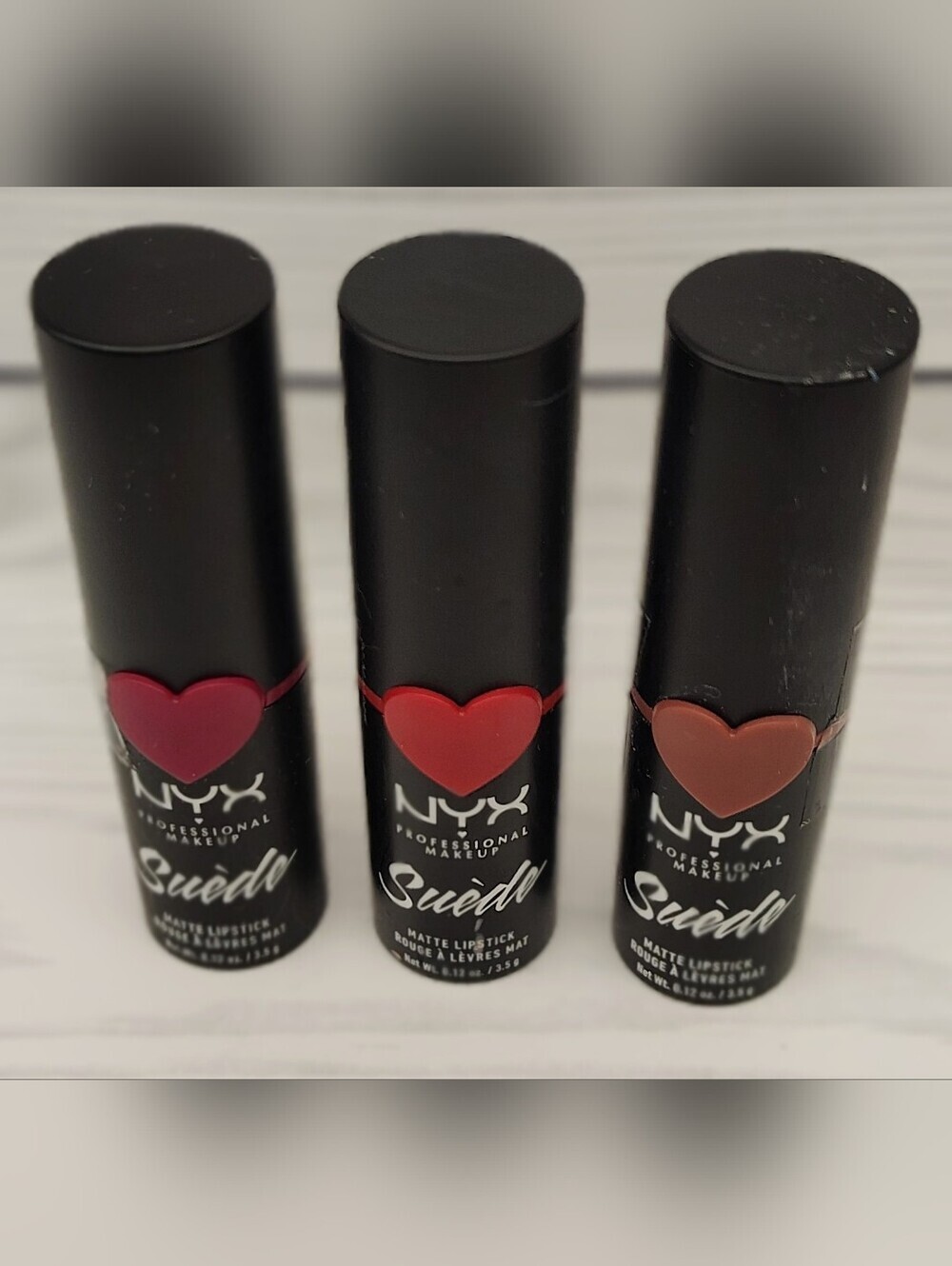 NYX Suede Matte Lipstick Trio - Red, Berry, Dusty Rose Makeup New!